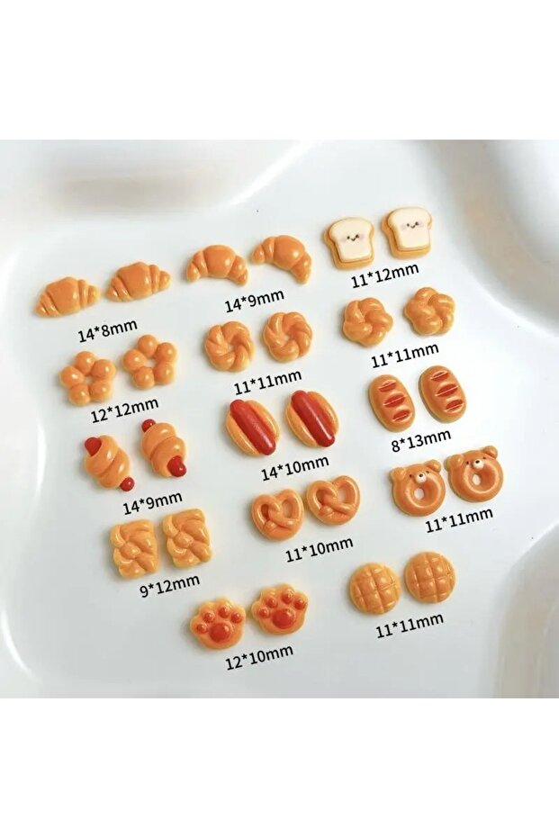 Mixed 30PCS 30PCS Cute Creative Sausage Bread Nail Art Decorations Simulated Smiley Toast Cat Paw Br