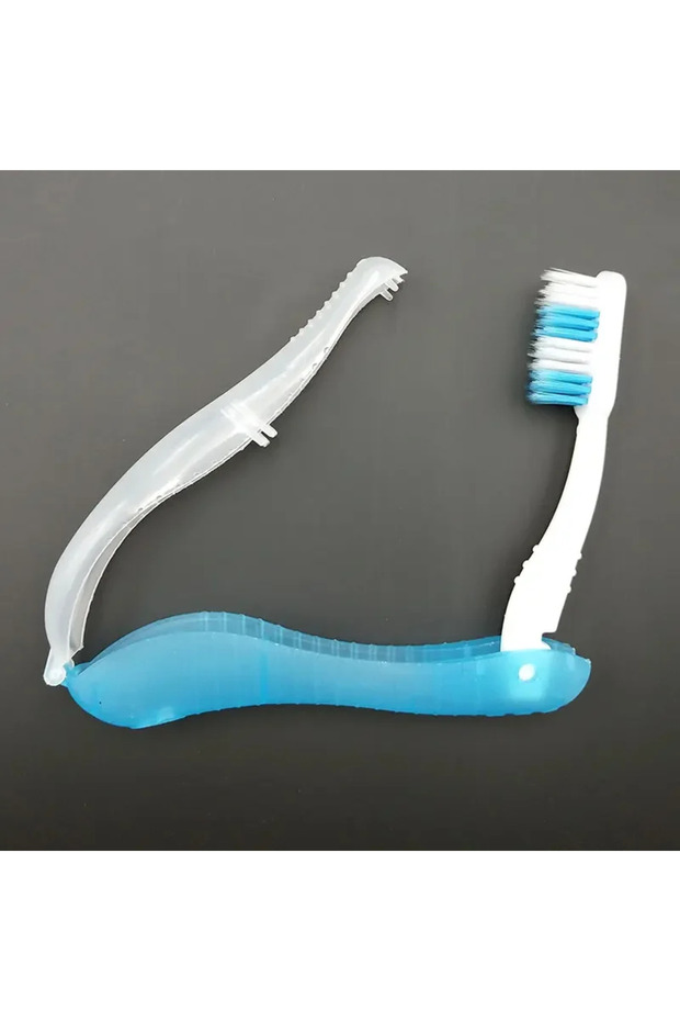 Light blue Three-fold Seahorse Toothbrush Portable Travel Business Aviation Suit Soft Toothbrush Cam