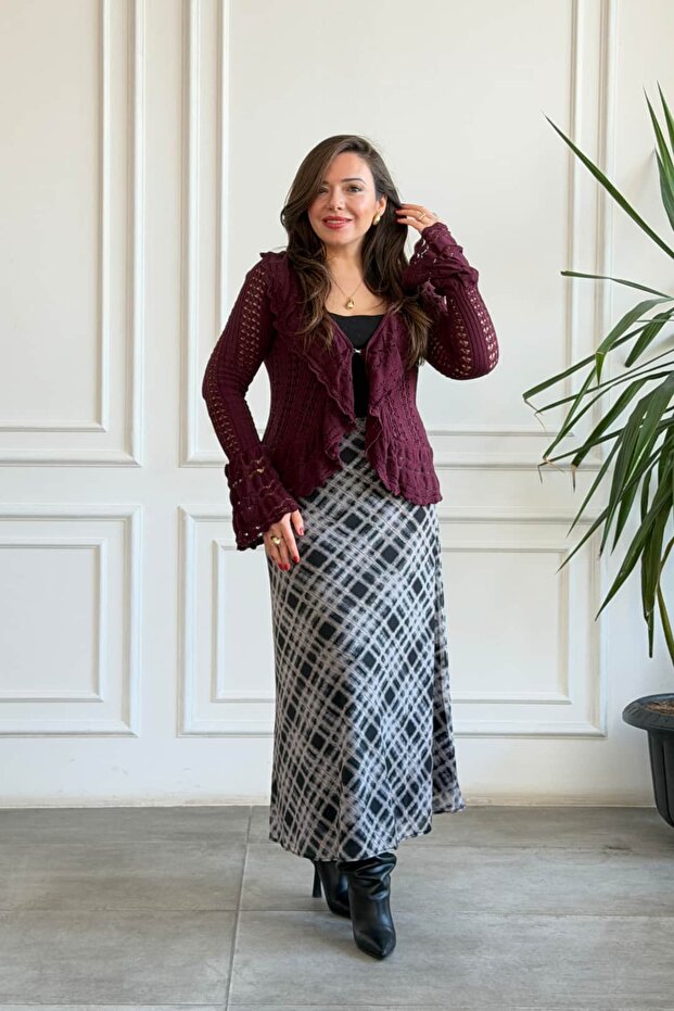 Plaid Patterned Zippered Tulle Skirt