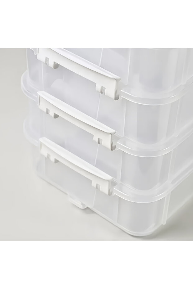 WHITE 4-layer stackable transparent plastic storage box covers, partitioned drawer storage boxes - 1