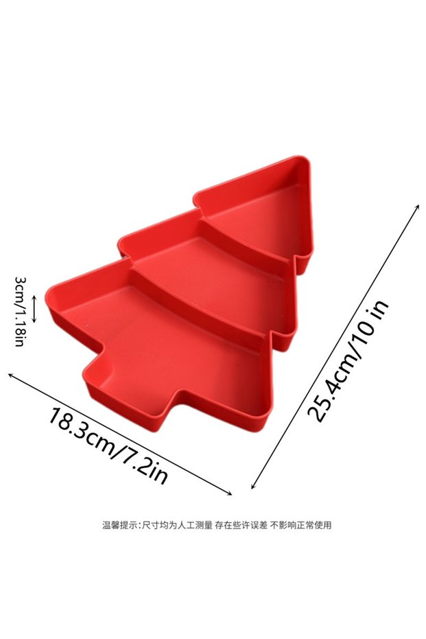 1pc Red Christmas Tree Shape Living Room Candy Snacks Nuts Seeds Dry Fruits Plastic Plate Dishes Bow