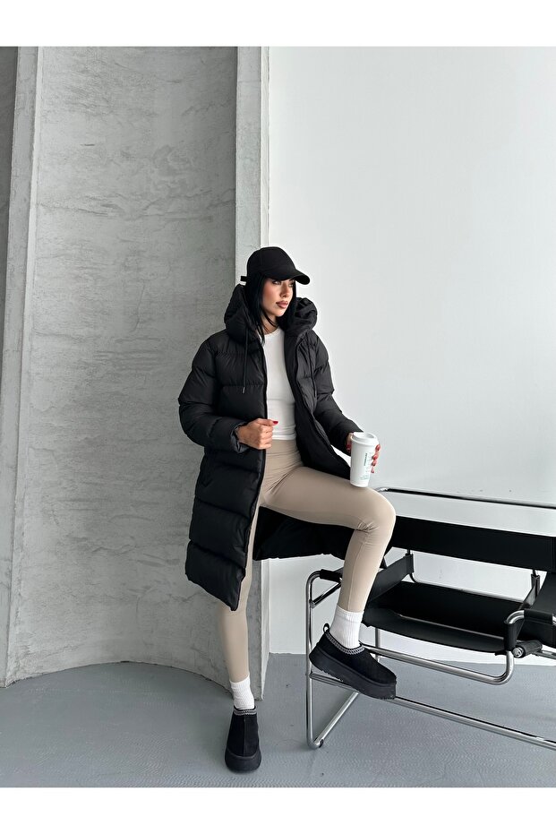 Дамско дълго палто с качулка, цип и гел-пълнеж 25333 - 5