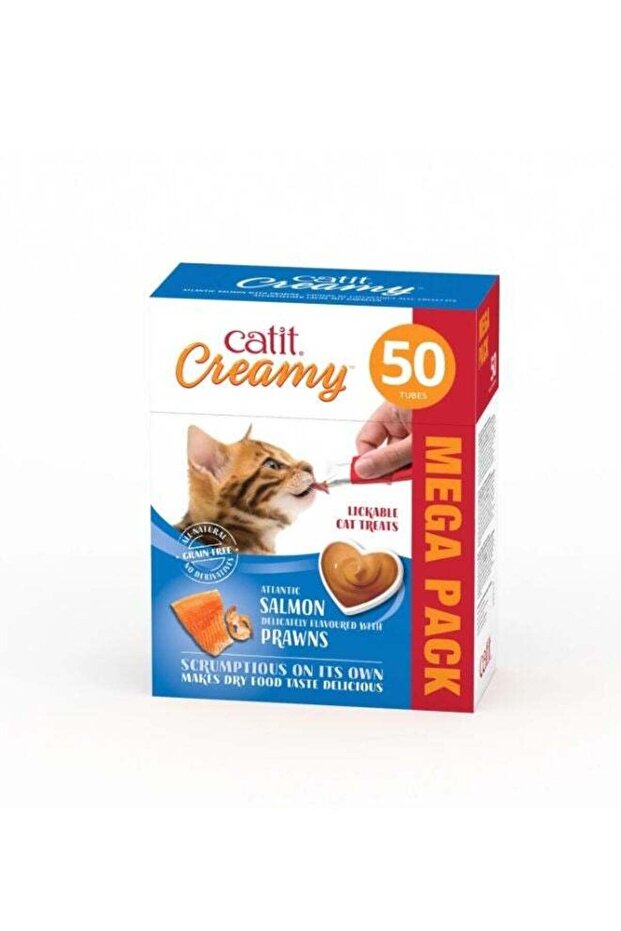Creamy Treats Mega Pack Salmon with Prawn 50 tubes box