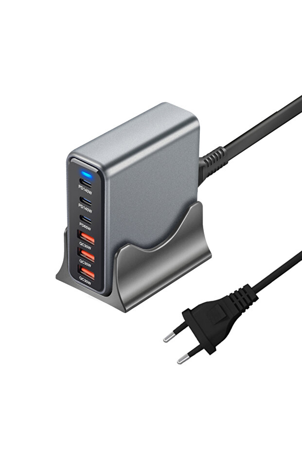 محطة طاقة سطح المكتب GaN 6 منافذ قابس الاتحاد الأوروبي 435 واط 3C3A USB-C PD شاحن سريع عالمي متعدد الأجهزة لـ