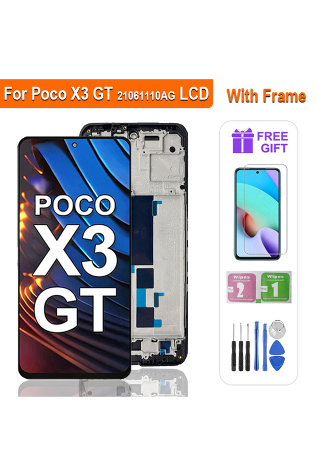 شاشة LCD سوداء مع إطار 6.6 بوصة 21061110AG عالية الجودة لهاتف Poco X3 GT مع لوحة لمس رقمية