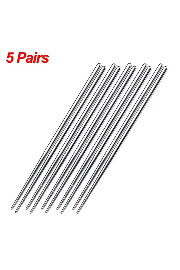 5 pairs 5 Pairs Chinese Chopsticks Stainless Steel Non-slip Sushi Chopstick Korean Japanese Food Met