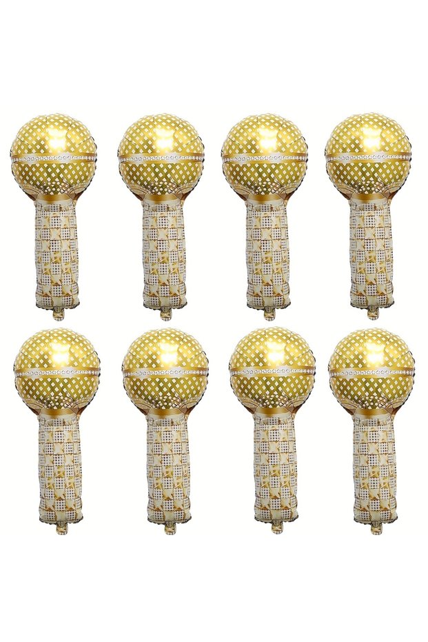 Other 8 Mini Microphones 8-Piece Set of Gold Microphone Small Aluminum Foil Balloons, Perfect for Di