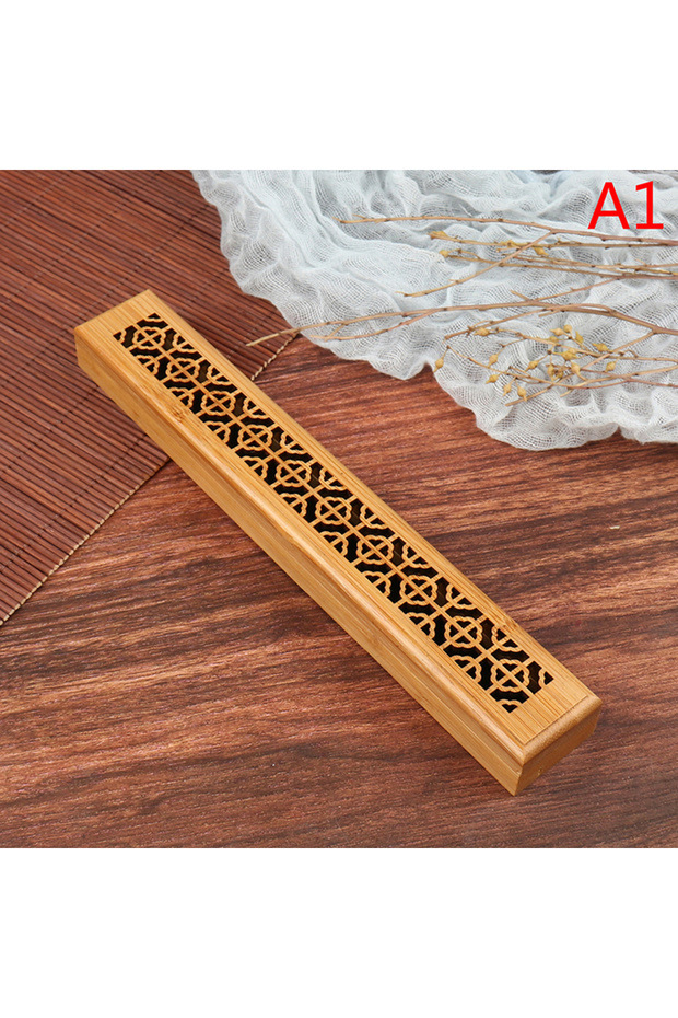 style1 1pc Bamboo Wooden Incense Stick Holder Burning Joss Insence Box Burner Ash Catcher