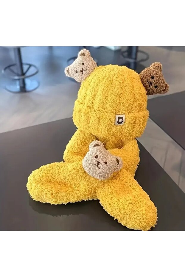 Cute Yellow Bear Hooded Collar & Matching Scarf