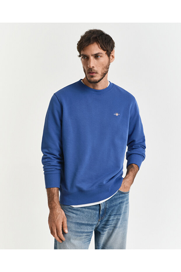 Erkek Mavi Regular Fit Bisiklet Yaka Sweatshirt - 1