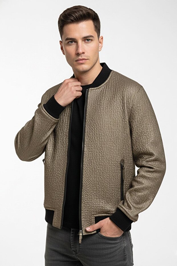Zippered Metallic Textured Oversized Jacket