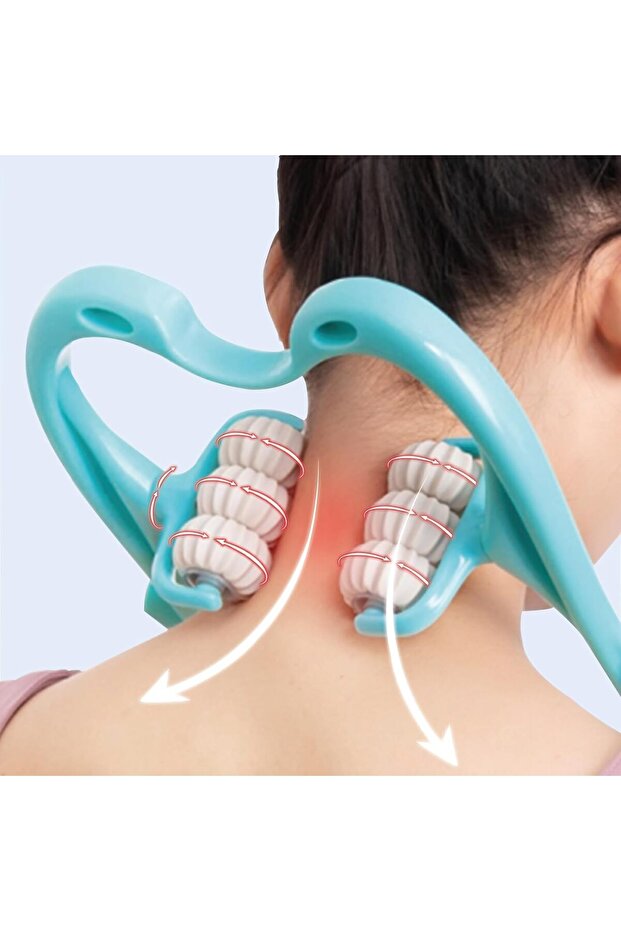 Neck Massager Roller, Handheld 6-Ball Deep Tissue Massager (Blue)