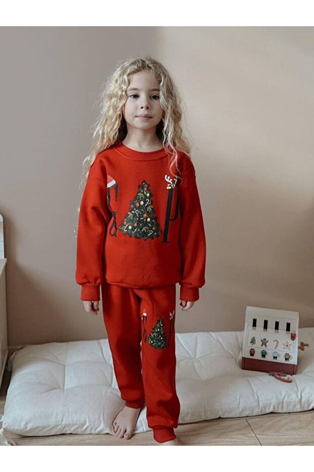 Unisex Children's New Year Concept Printed Top and Bottom Set