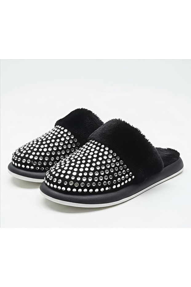 Women's House Slippers with Furry Inside, Stone Pattern and Non-Slip Sole