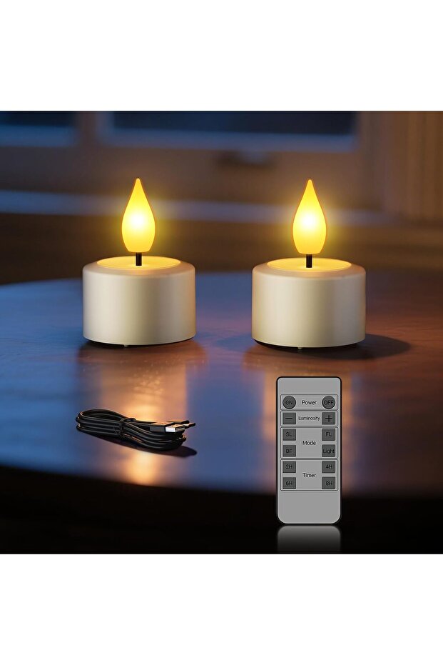 شموع LED قابلة لإعادة الشحن بدون لهب مع جهاز تحكم عن بعد وكابل شحن USB، تدعم وظيفة التوقيت، مقاس 5.5 × 4 سم، مجموعة من قطعتين