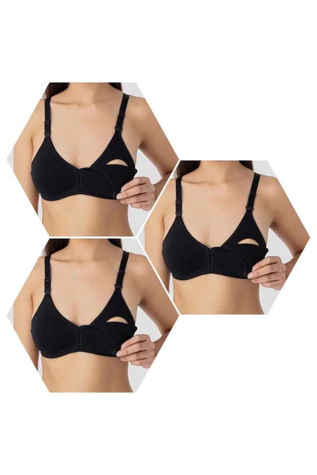 Women's Cotton 3-Pack Nursing Bra (Black)
