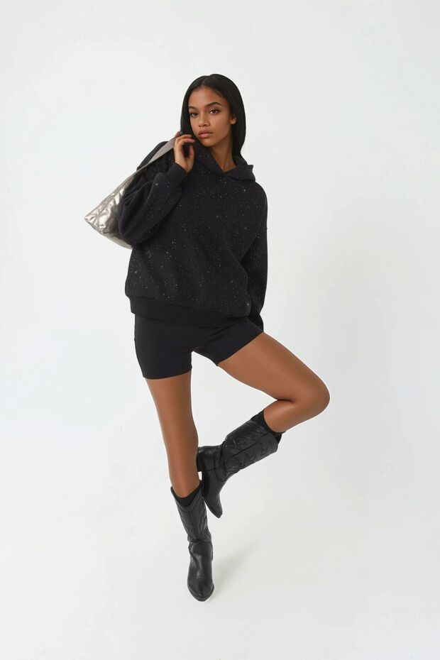 Simli Kapüşonlu Sweatshirt - 5