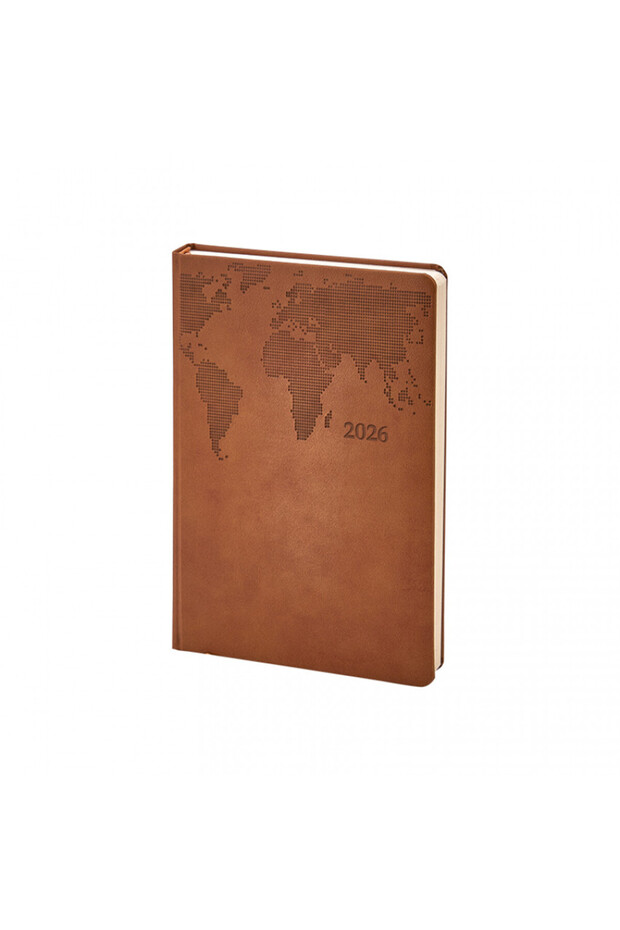 Thermo Leather Dated World Map Patterned Agenda 2026 - 2