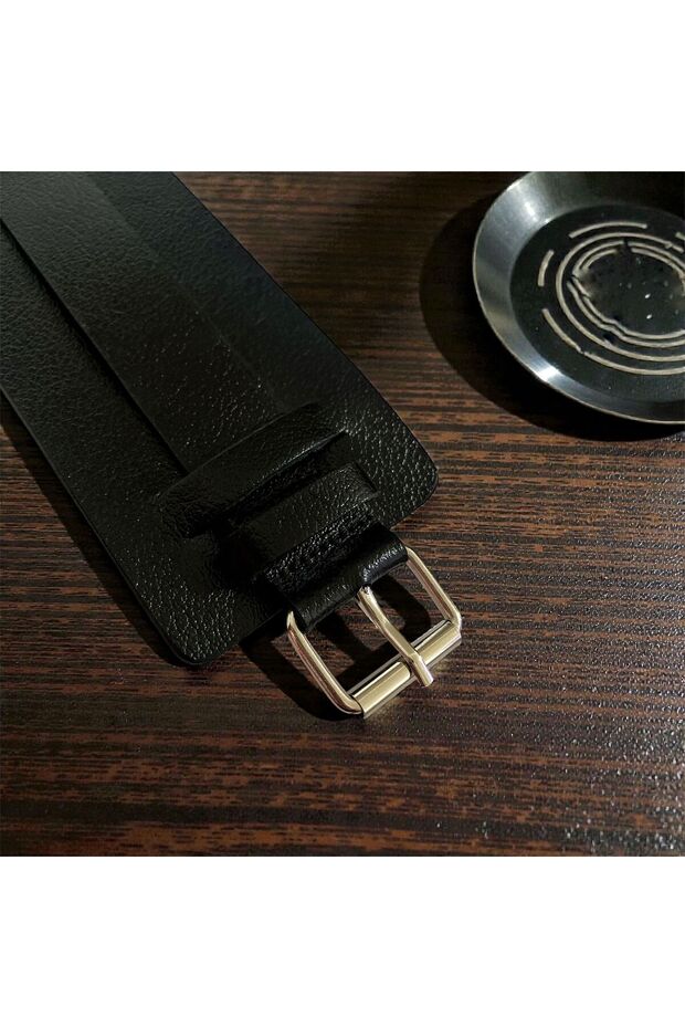 Luxury Thick Genuine Leather Handcuff Bracelet - 31.5 cm Adjustable Buckle Unisex