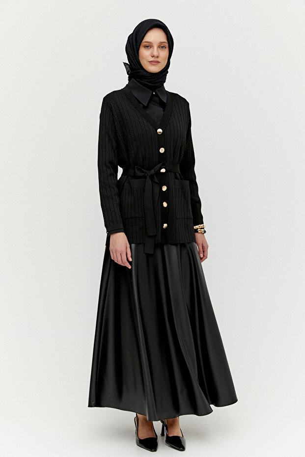 Çift Cepli Örme Triko Hırka - 1