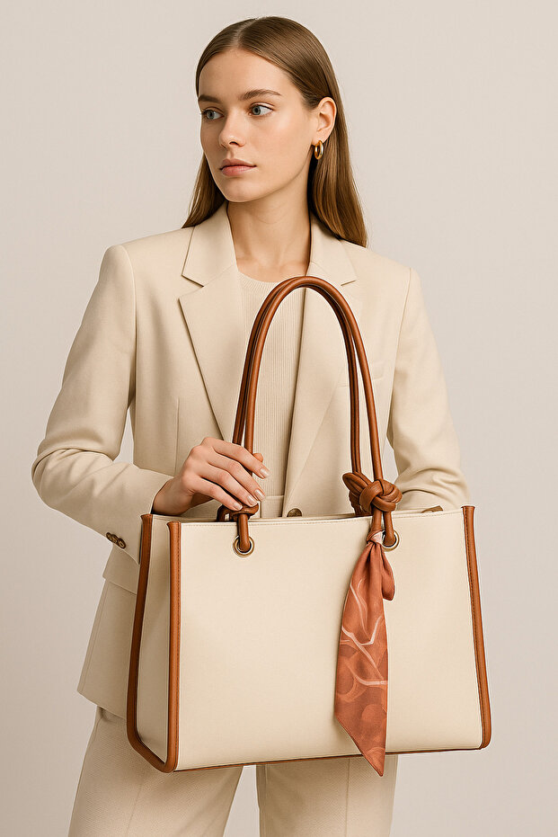 Cream Scarf Shoulder and Hand Bag
