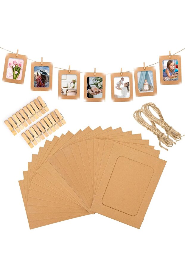 20Sets Paper Photo Frames, 4x6 Inch Kraft Paper Picture Frames with Twine & Wooden Clips
