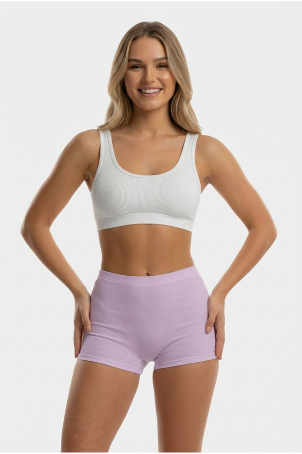 Kadın Tekli Fitilli Modal Şort Lila - 4