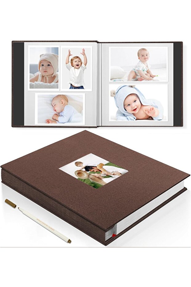 Large Linen Photo Album Scrapbook with Window, 28cm x 27cm, 40 Pages