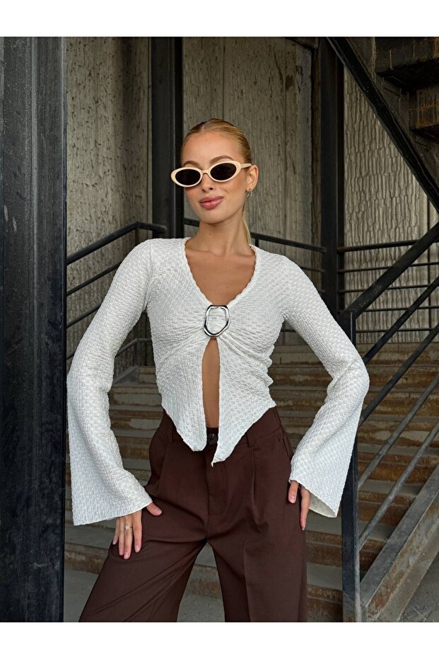 Halkalı Kapamalı Fitilli İspanyol Kol Bluz - 2