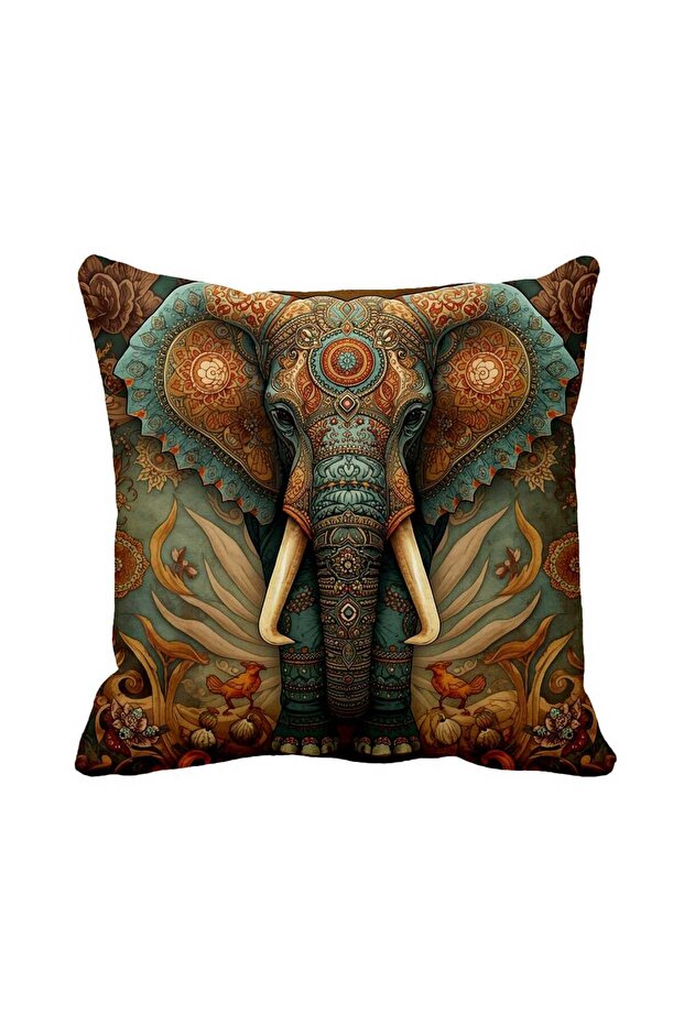 Ethnic Style Bohemian Elephant Patterned Single Throw Pillow Cover - 43 X 43 cm Suede