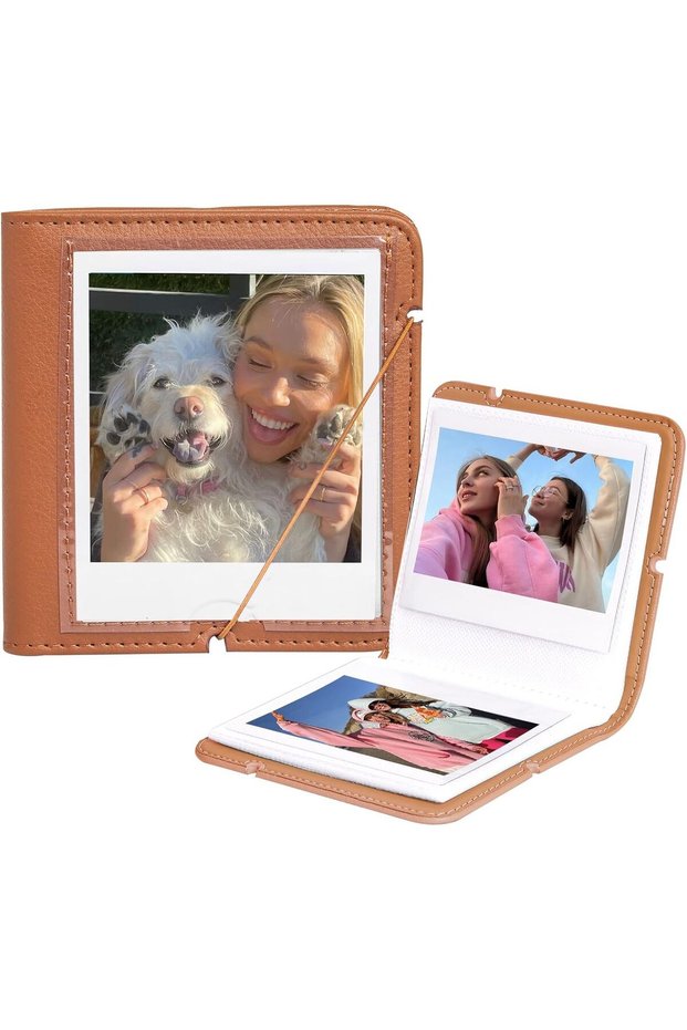28-Pocket Photo Album for Polaroid & Wide Instant Cameras, 3.5 x 4.2 in, PU Leather (Brown)