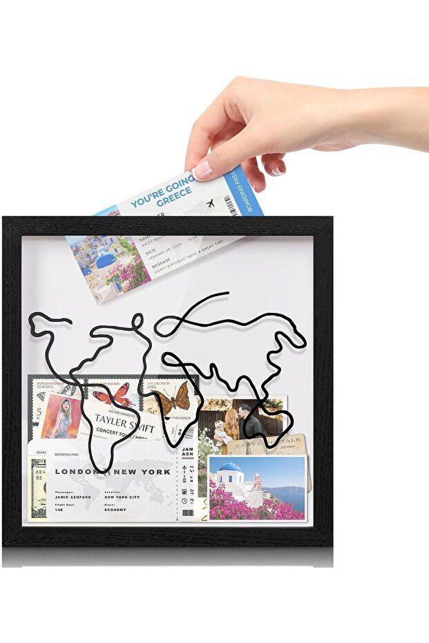 Adventure Archive 12x12 Travel Shadow Box with Slot - Top Loading Keepsake Frame (Black)