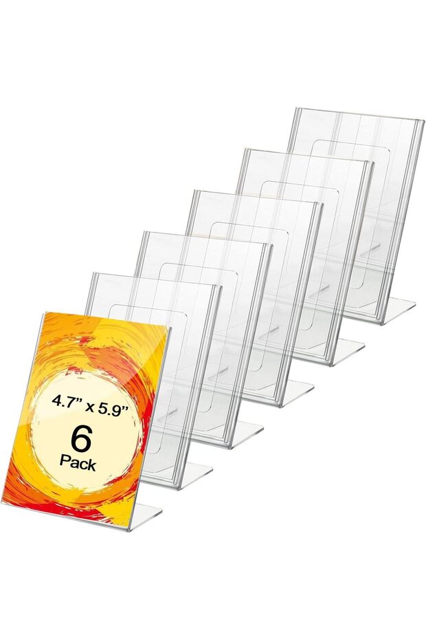 6 Pack Acrylic A6 Sign Holders - Clear Tabletop Display Stands (Portrait)