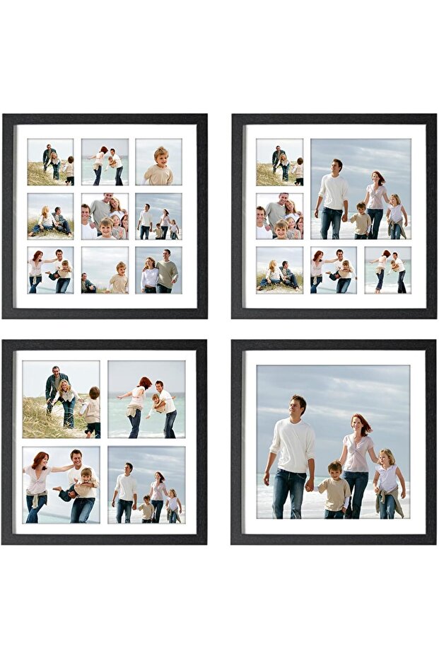 Photo Frame Collage, 4-Piece Black Square Multi Picture Frames
