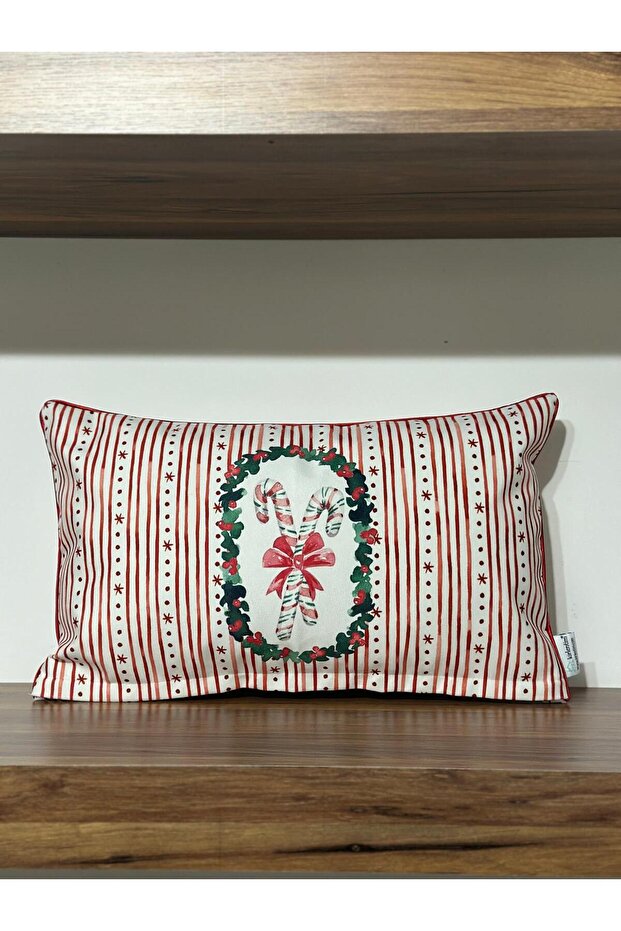 H1260-3050 عصي مزخرفة بخطوط وردية مع فيونكة - وسادة - محشوة بالكامل