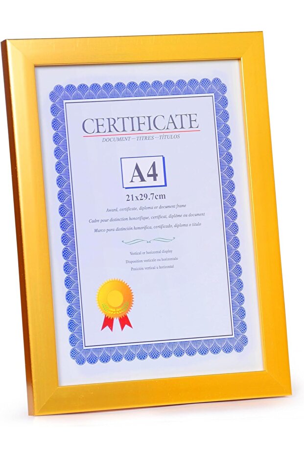 Classic Design A4 Certificate Frame, Gold PVC Frame with Glass, 21x29.7cm