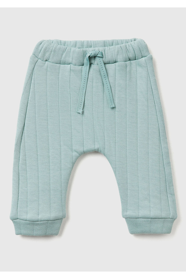 Baby Grey-Green Logo Label Elastic Waist Drawstring Lightly Padded Sweatpants