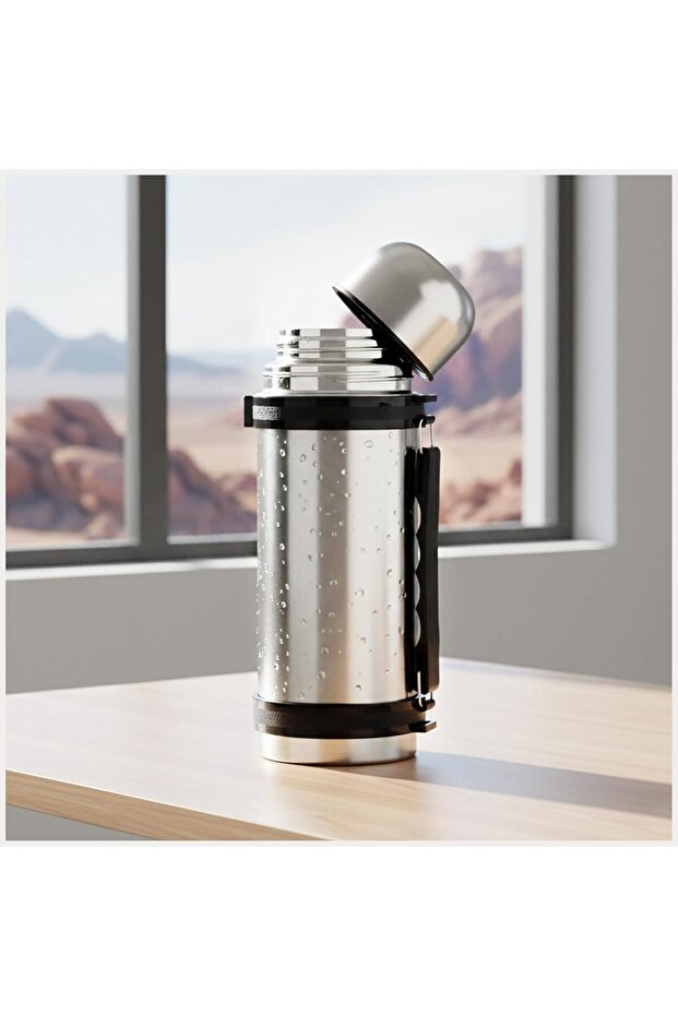 Thermo Stainless Steel Water Bottle, 1.2L, Hot & Cold Insulation, Silver