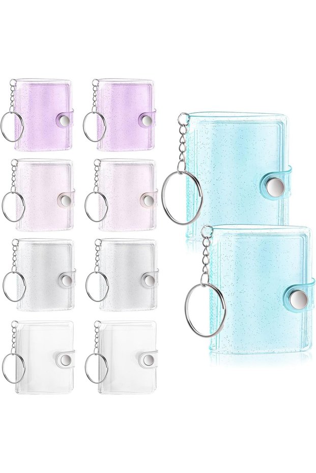 10 Pack 2-Inch Mini Keychain Photo Albums (Transparent, Blue, Pink, Purple, White)