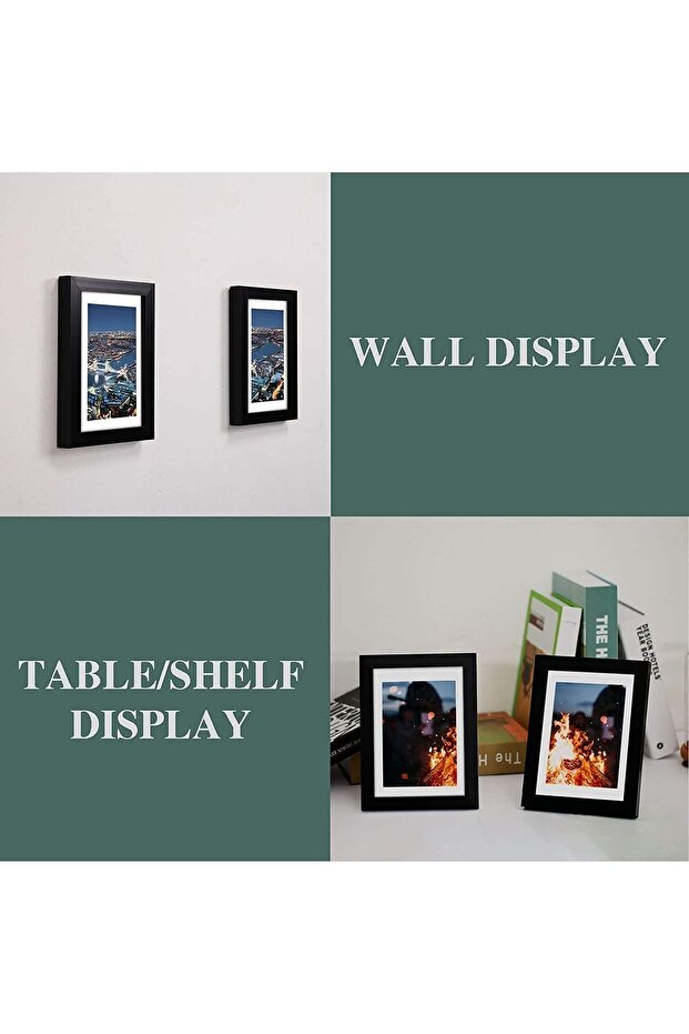 Picture Frame Set of 5, 5x7 with Mat, Black