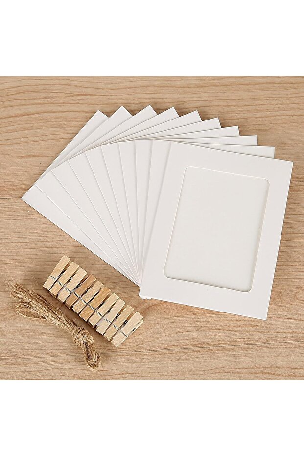 Mixed Colors Paper Photo Frame Set with Wooden Clip and String (30pcs)