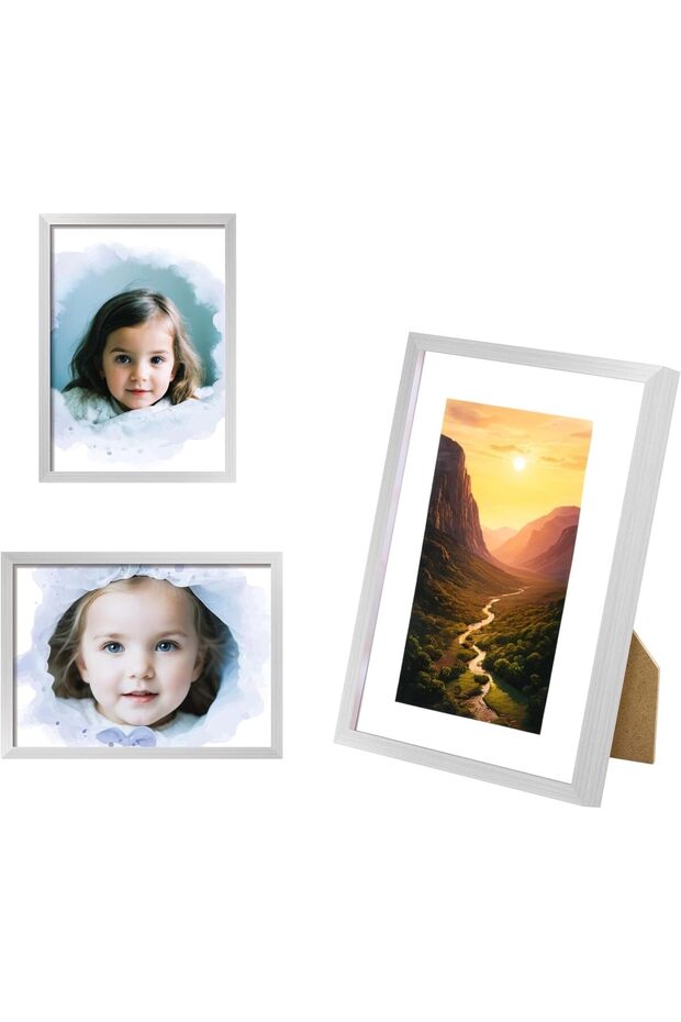 Set of 3 White 5x7 Glass Picture Frames for Wall & Table Display