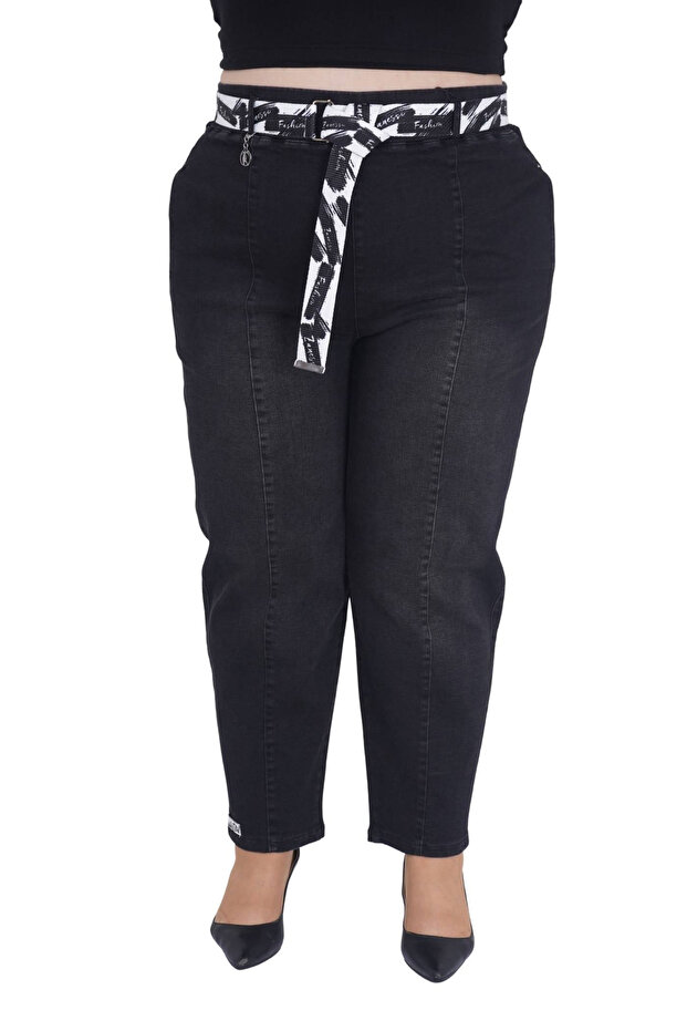 Plus Size Mom Belted High Waist Denim Women's Pants