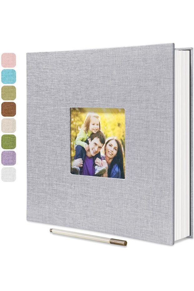 40-Page Self-Adhesive Linen Photo Album, Grey, Fits 4x6/5x7/8x10