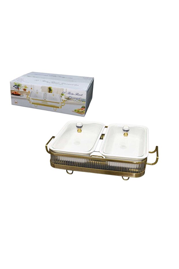 صحن تقديم سيراميك مستطيل ثنائي - مقاس 12 - 2