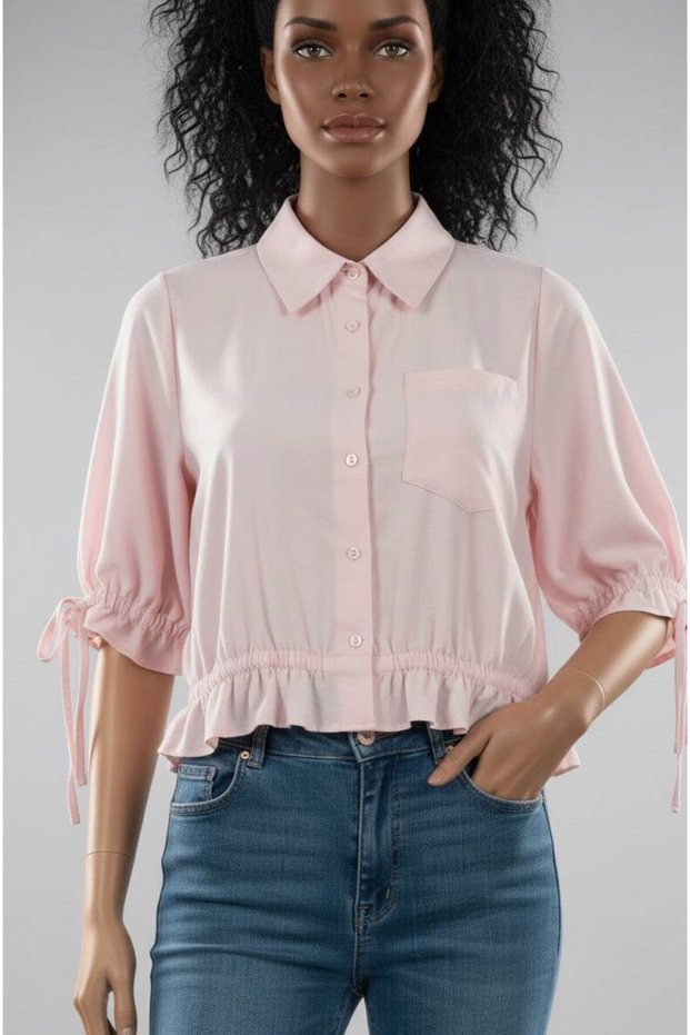 Elastic Short Shirt with Lace-Up Sleeves