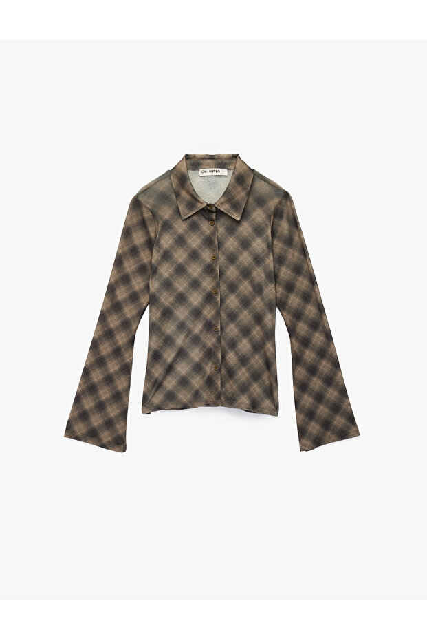 Classic Collar Buttoned Slim Fit Plaid Tulle Cardigan