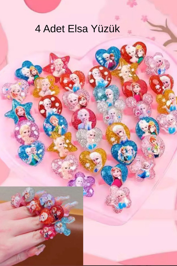 Girl's 4-Piece Glitter Ring with Elsa Figure