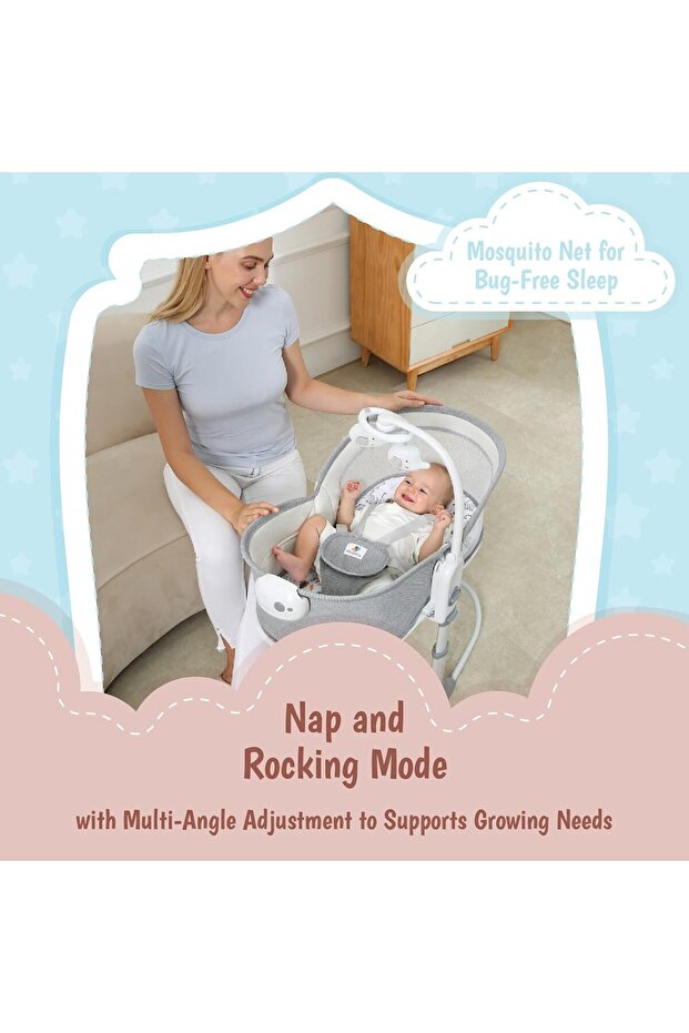 6 In 1 Deluxe Multi-Functional Bassinet - Portable Rocking Sleeper (Grey)