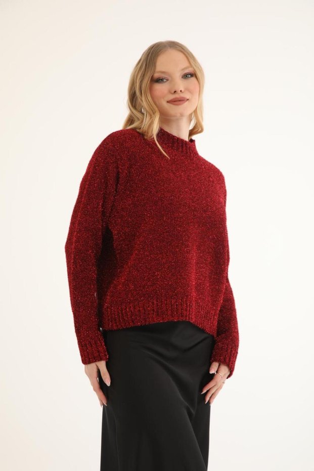51140 - Stylish Comfortable Glittery Women's Knitwear Short Sweater